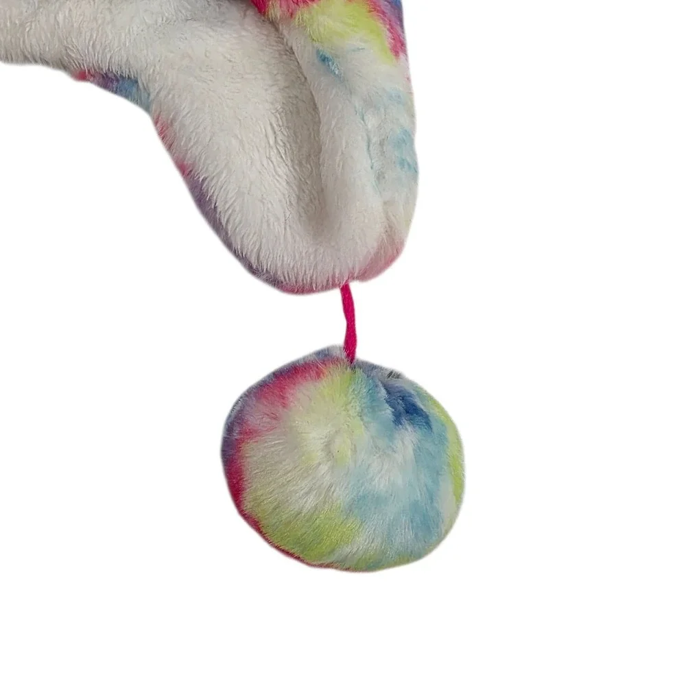 The Children's Place Kids Tie Dye Faux Fur Bear Hat L/XL 8+ Ears‎ Pom Poms